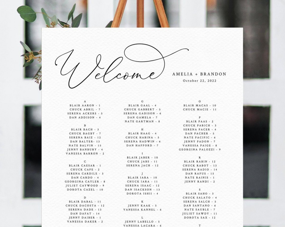 Editable Wedding Seating Chart Alphabetical Order Template PPT