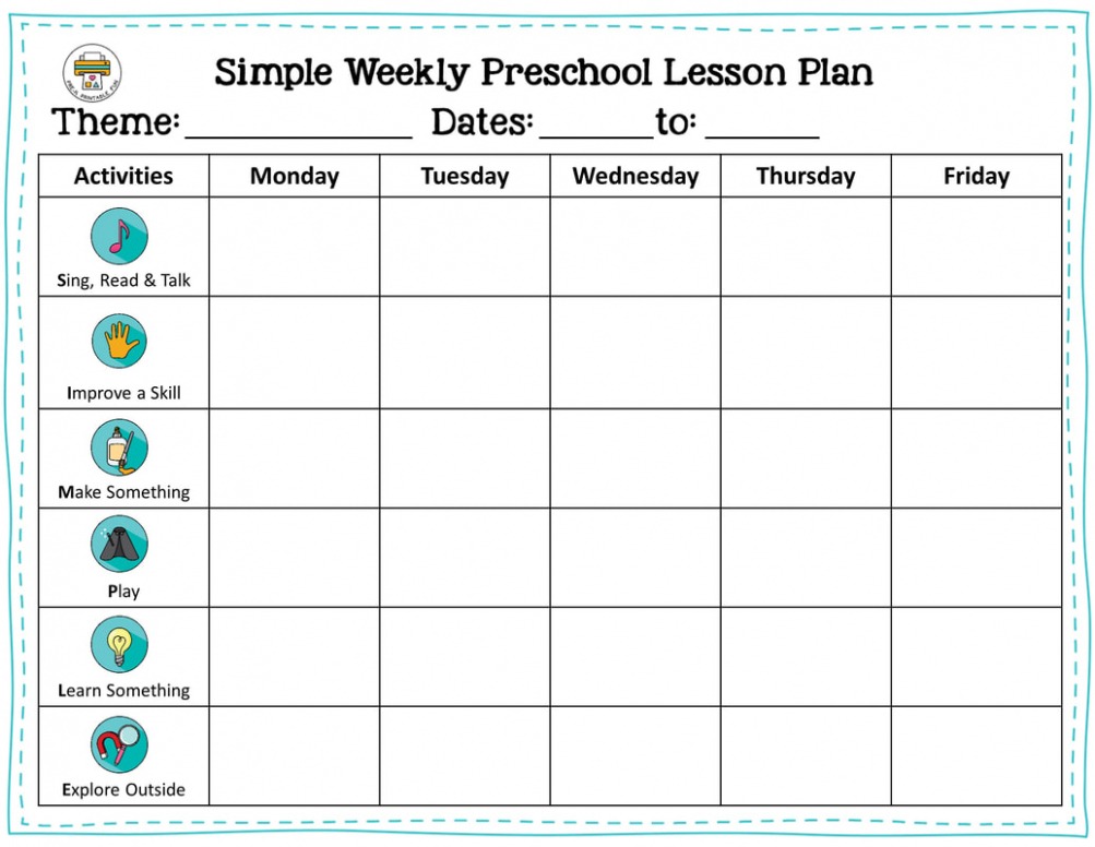 Free Weekly Lesson Plan Template For Toddlers PPT