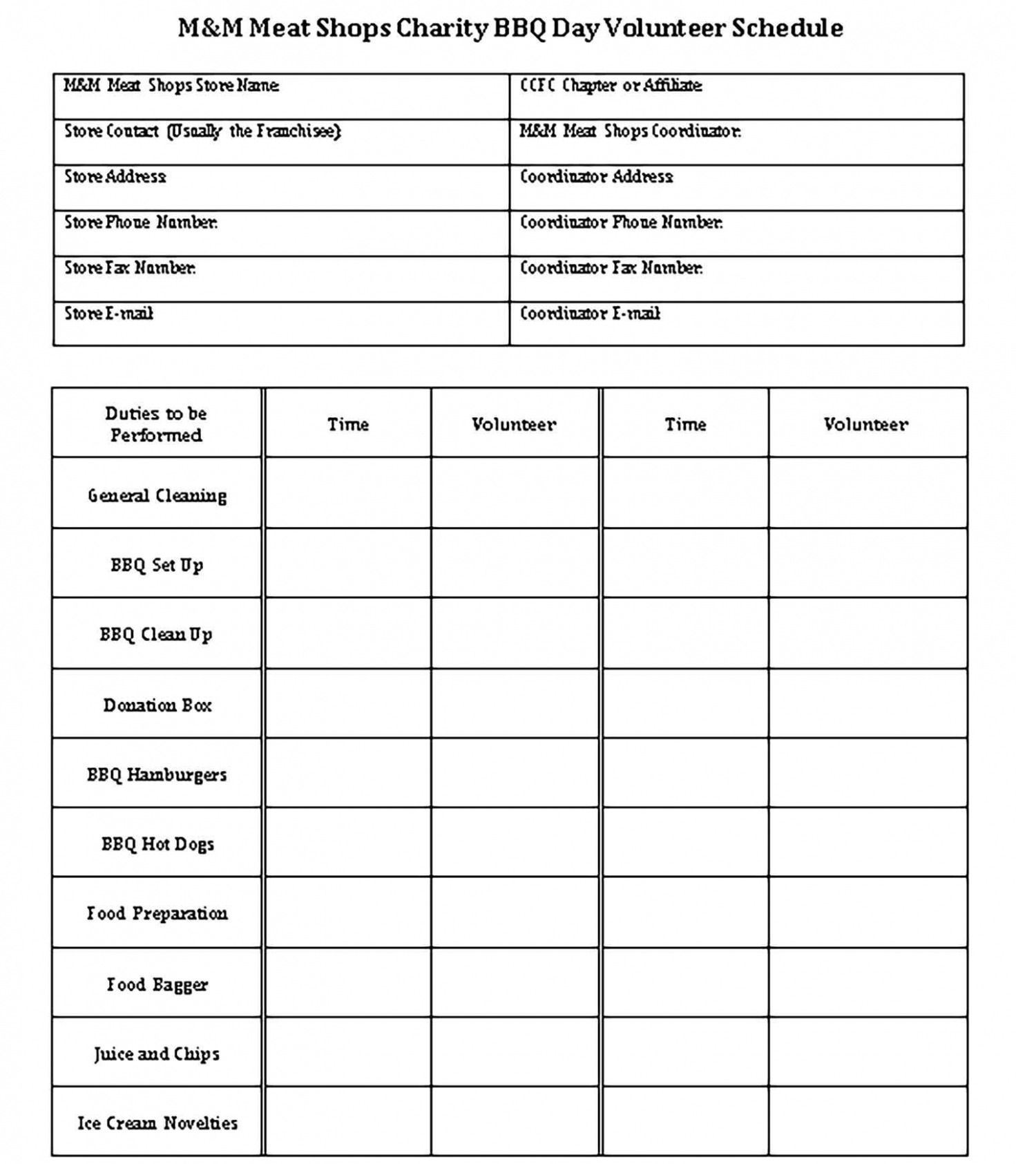 Printable Weekly Volunteer Schedule Template Excel