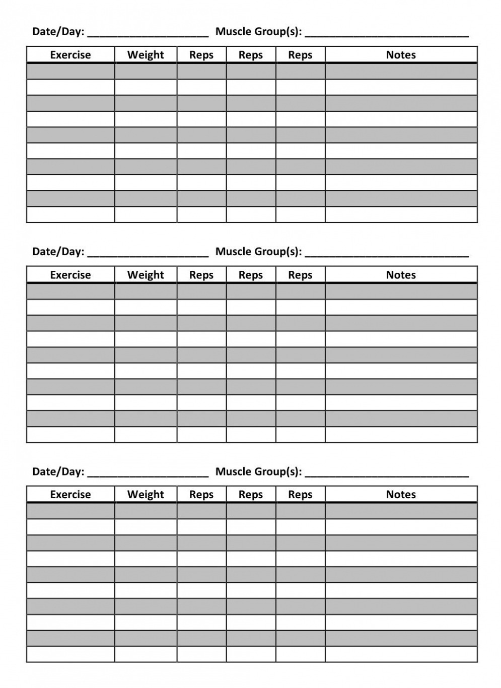 Printable Weight Training Schedule Template CSV