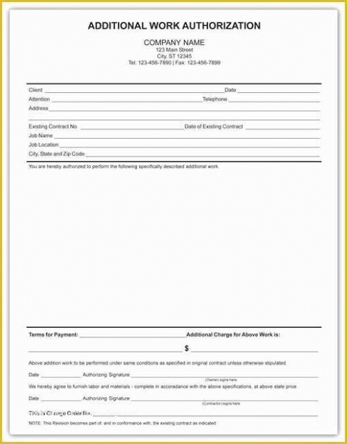 Custom Extra Work Order Template Doc Example