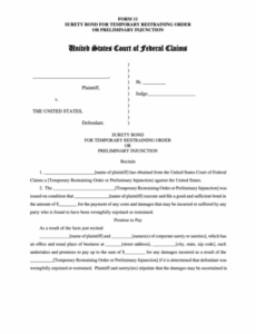 Custom Fillable Surety Bond For Temporary Restraining Order Or Preliminary Pdf