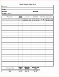 Custom Printable Uniform Order Form Template  Printable Word Searches Doc Example