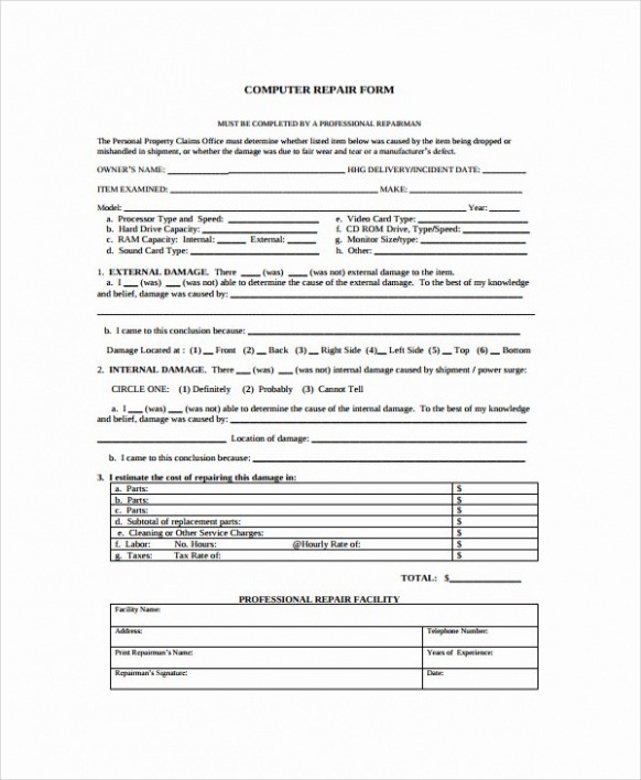 Editable Computer Repair Work Order Template Pdf Example