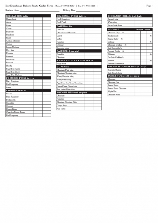 Editable Food Order Form Template Word Sample