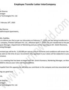 Editable Format For Employee Transfer Letter Intercompany Pdf Sample