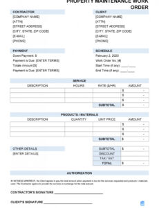 Editable Free Work Order Forms Printable Pdf
