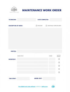 Editable Maintenance Work Order Form Free Printable Template  Fmx Excel Sample