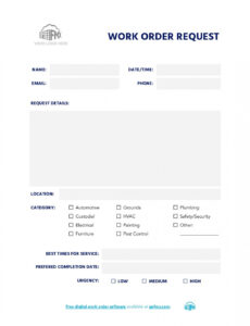 Free Custom Maintenance Work Order Form Free Printable Template  Fmx Word Example