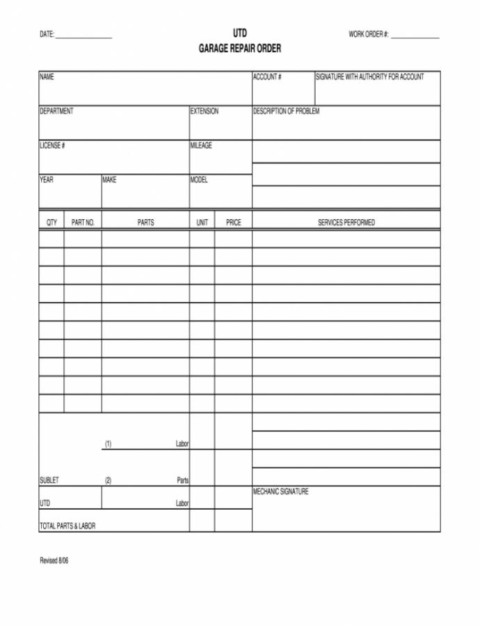 Warranty Work Order Template Warranty Work Order Template