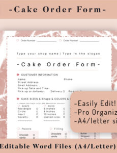 Free  Editable Cake Order Form Template Printable Instant  Etsy Doc Sample