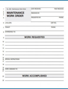 Free Editable √ Free Printable Maintenance Work Order Template Word