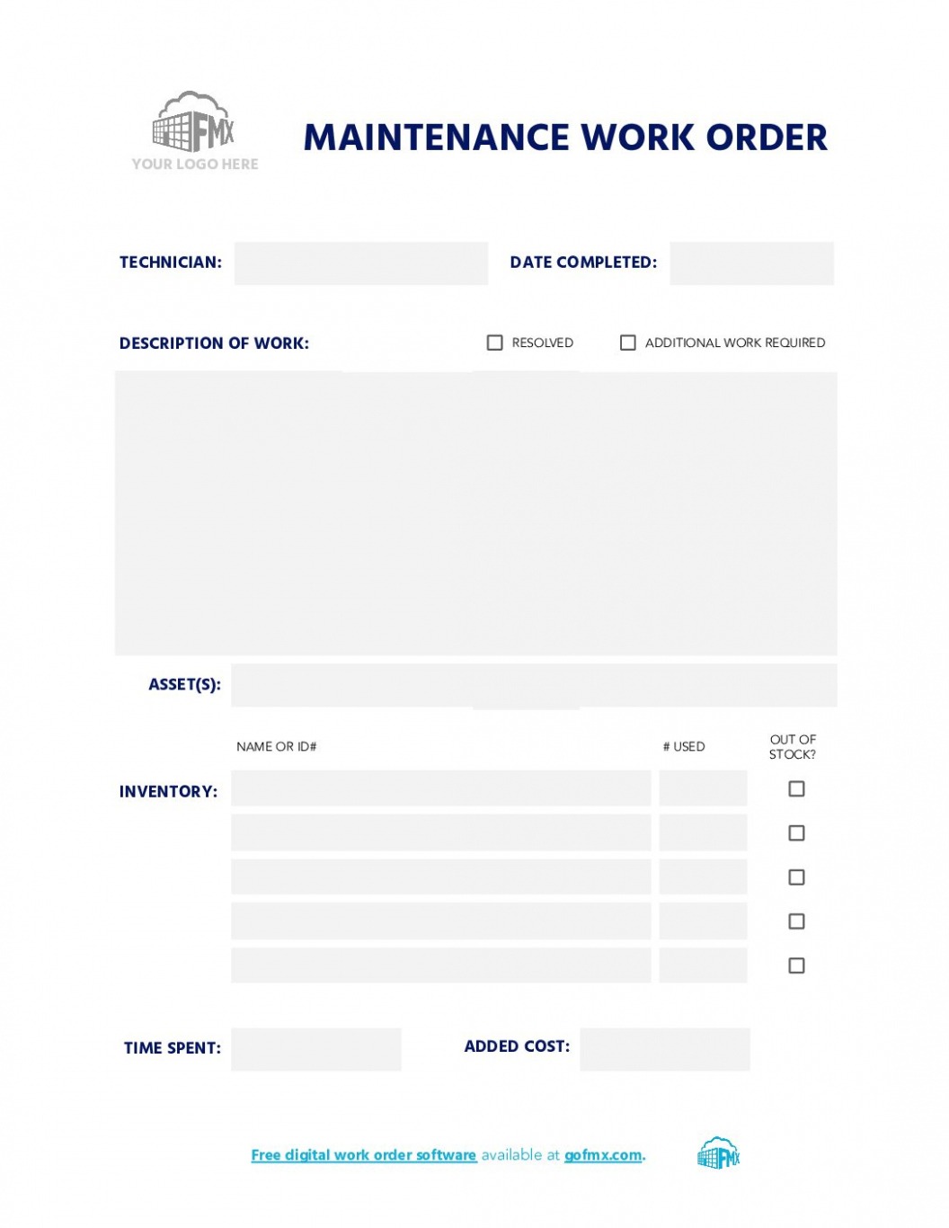 Free Editable Maintenance Work Order Form Free Printable Template  Fmx Doc Sample