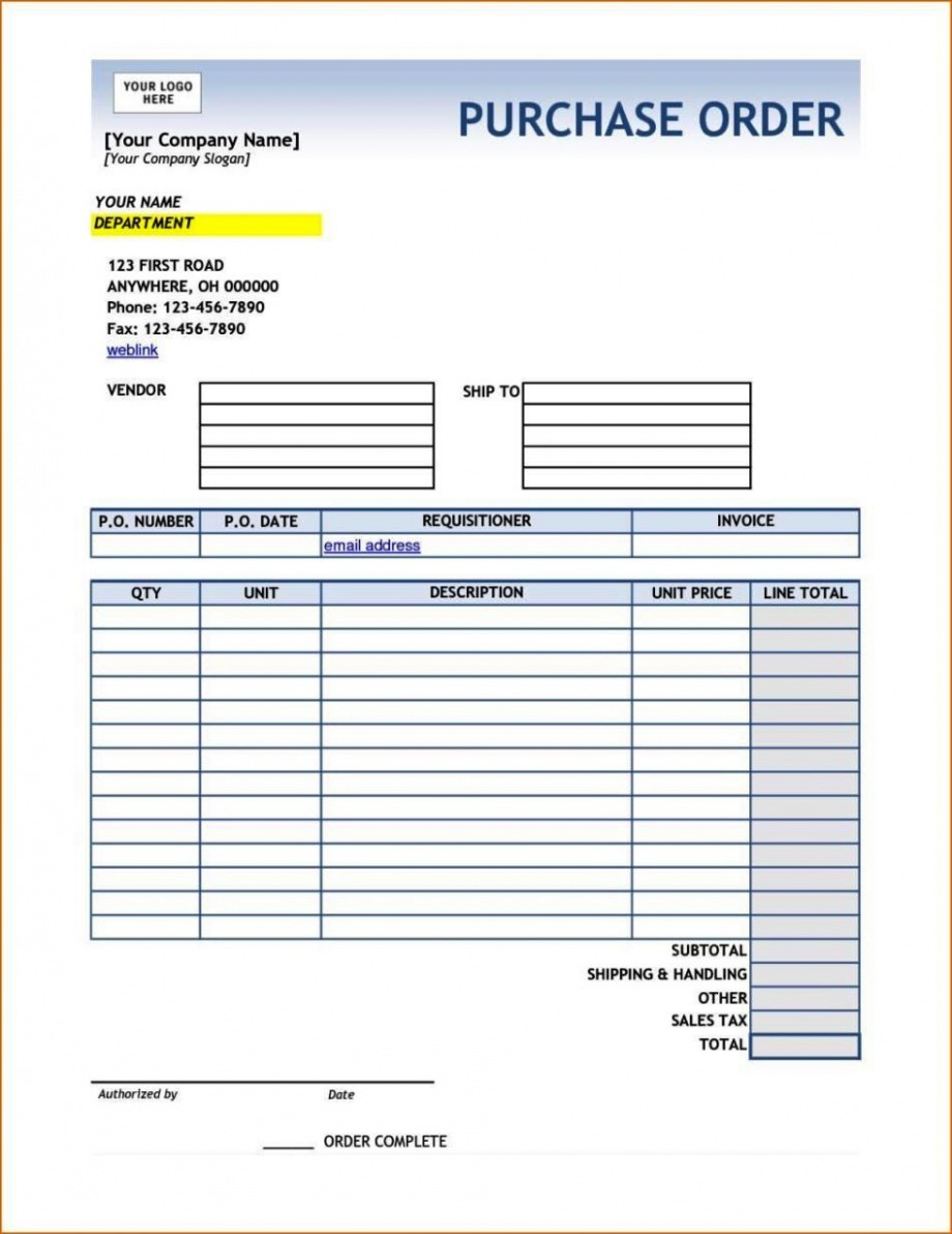 Free Editable Purchase Order Template Word Doc Pdf