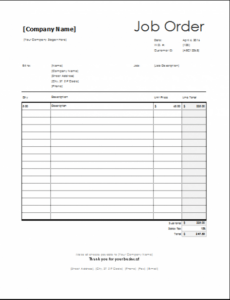 Free  Job Order Templates For Ms Word &amp;Amp; Excel  Document Hub Excel Sample