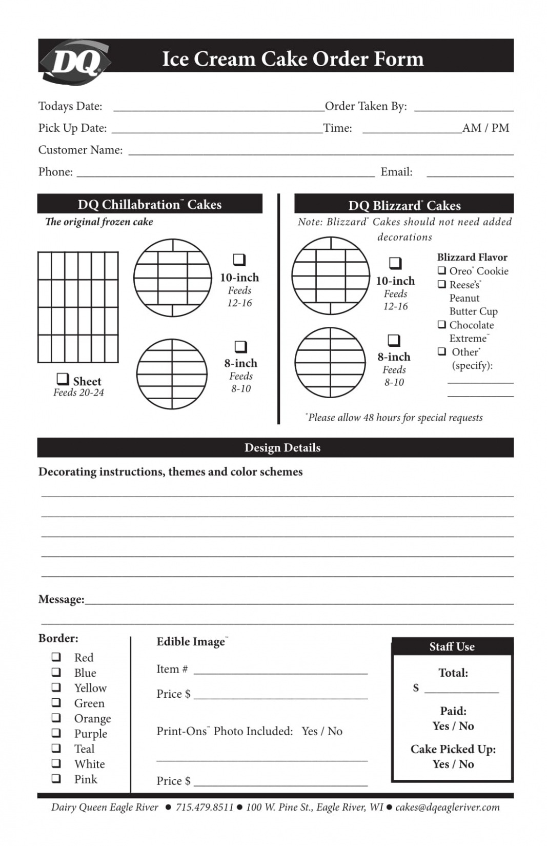Cake Decorating Order Form Template Cake Decorating Order Form Template