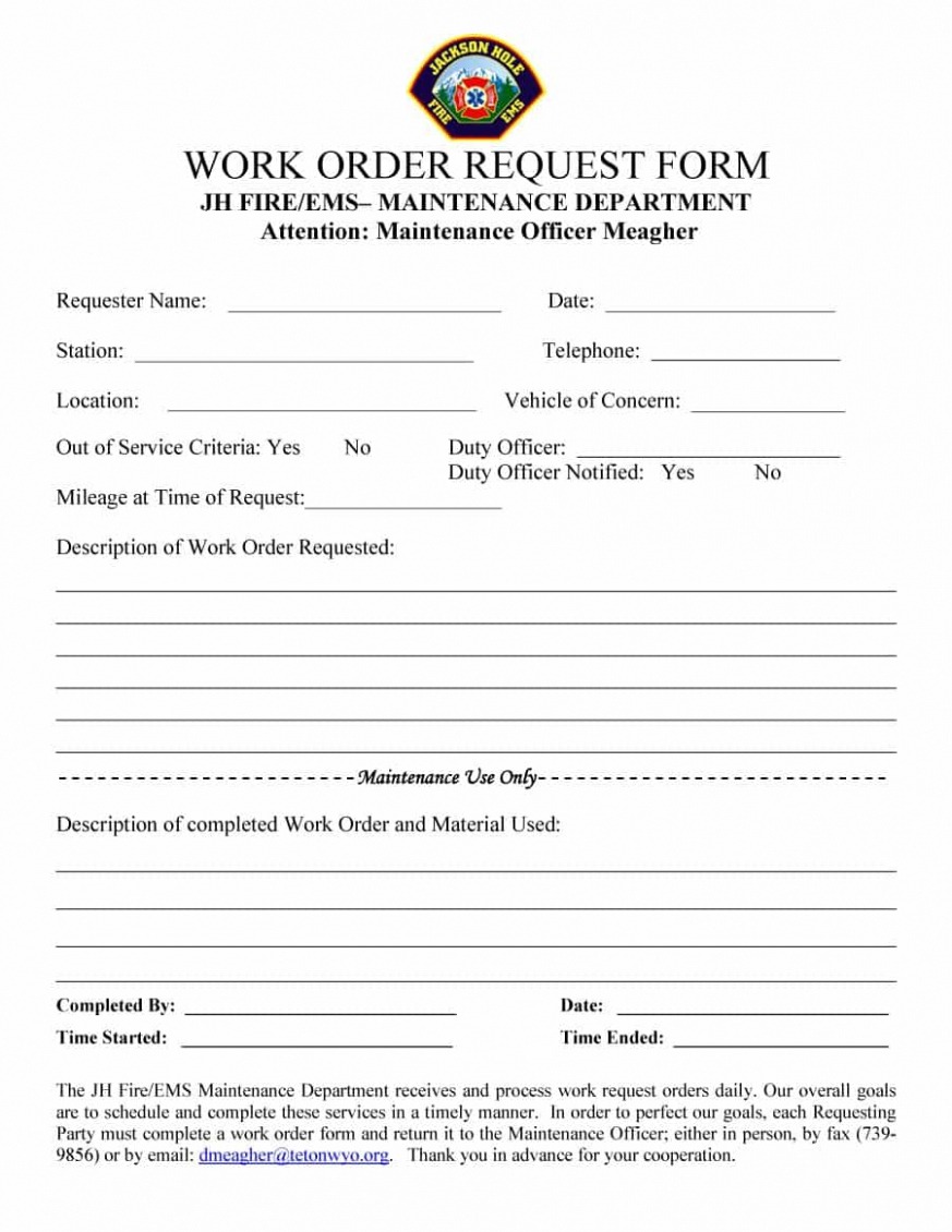 Free Printable Printable Maintenance Work Order Forms  Charlotte Clergy Coalition Pdf Example