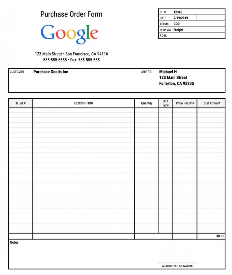 Free Printable Printable Purchase Order Form Templates  Printable Forms Free Online Doc Sample