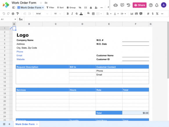 Free  Work Order Form  Order Form Templates  Example