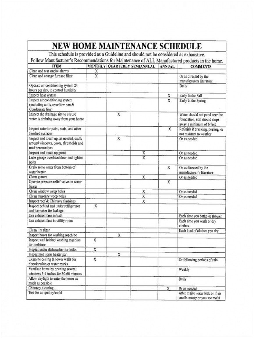 Preventive Maintenance Schedule Chart Word