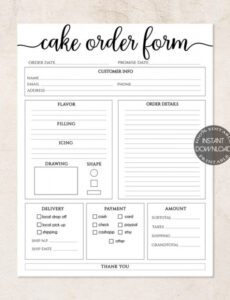 Printable Cake Order Form Editable Order Forms Template Printable  Etsy Word Example
