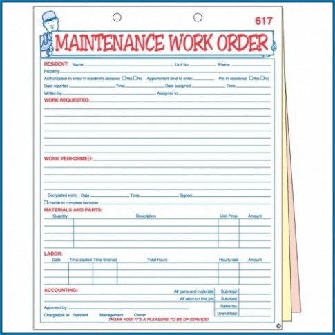 Printable √ Free Printable Maintenance Work Order Template  Example
