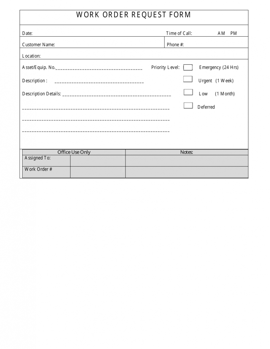 Printable Printable Work Order Request Template  Printable Templates Doc Sample