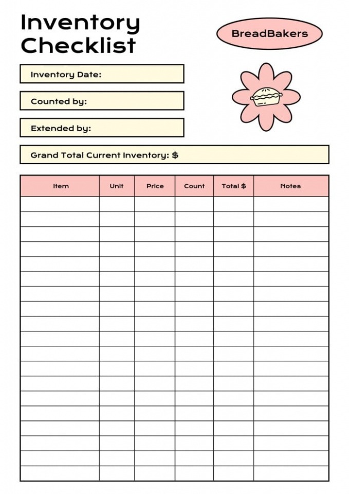 custom free breadbakers bakery inventory checklist template word example