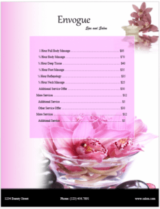 custom spa price list template  my word templates  sample