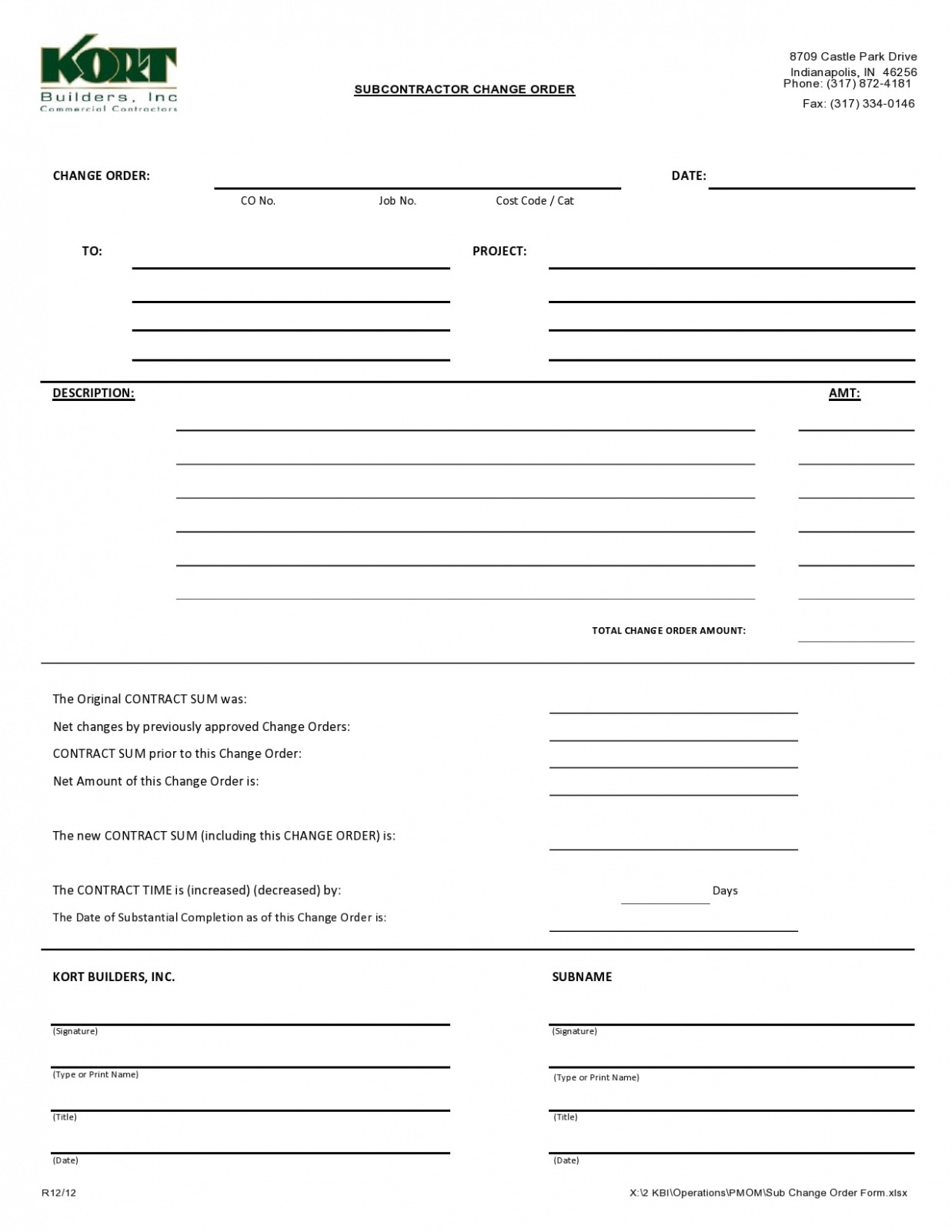 Custom Administrative Change Order Construction Template