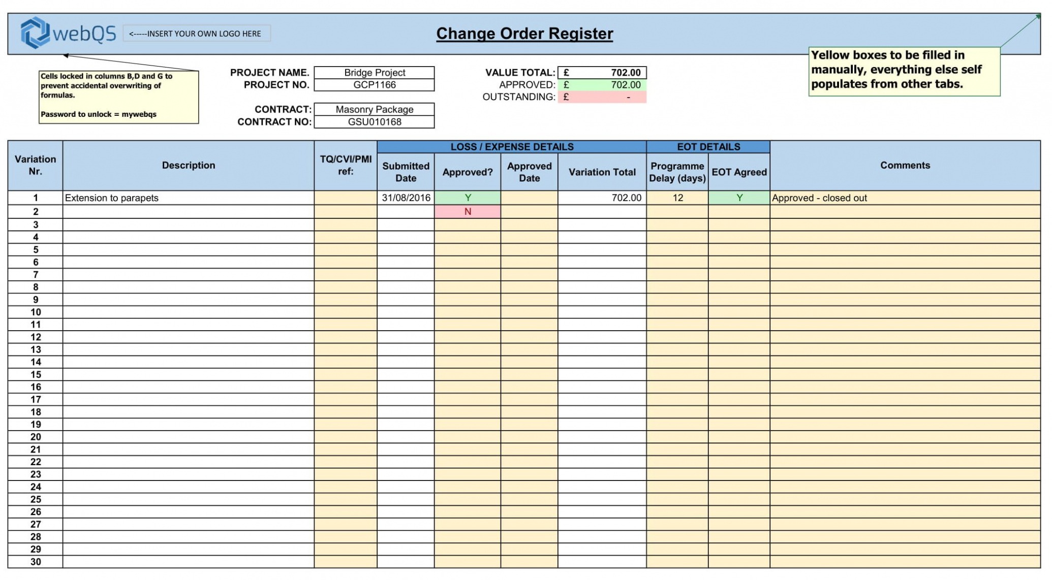 Free Custom App Development Change Order Template Excel