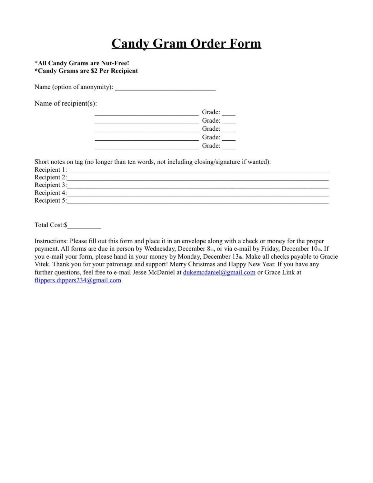 Editable Candy Gram Order Form Template Editable Candy Gram Order Form Template