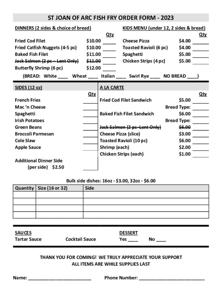 Editable Fish Fry Order Form Template PDF Sample Editable Fish Fry Order Form Template Pdf Sample
