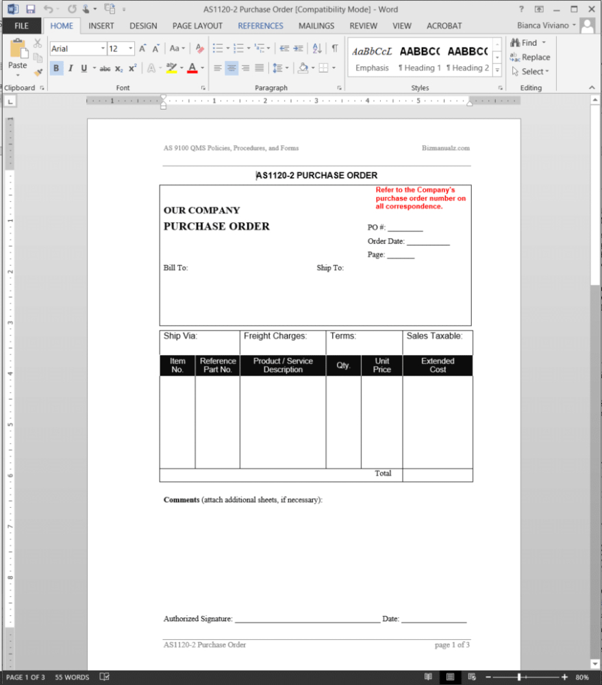 International Purchase Order Template Pdf Sample