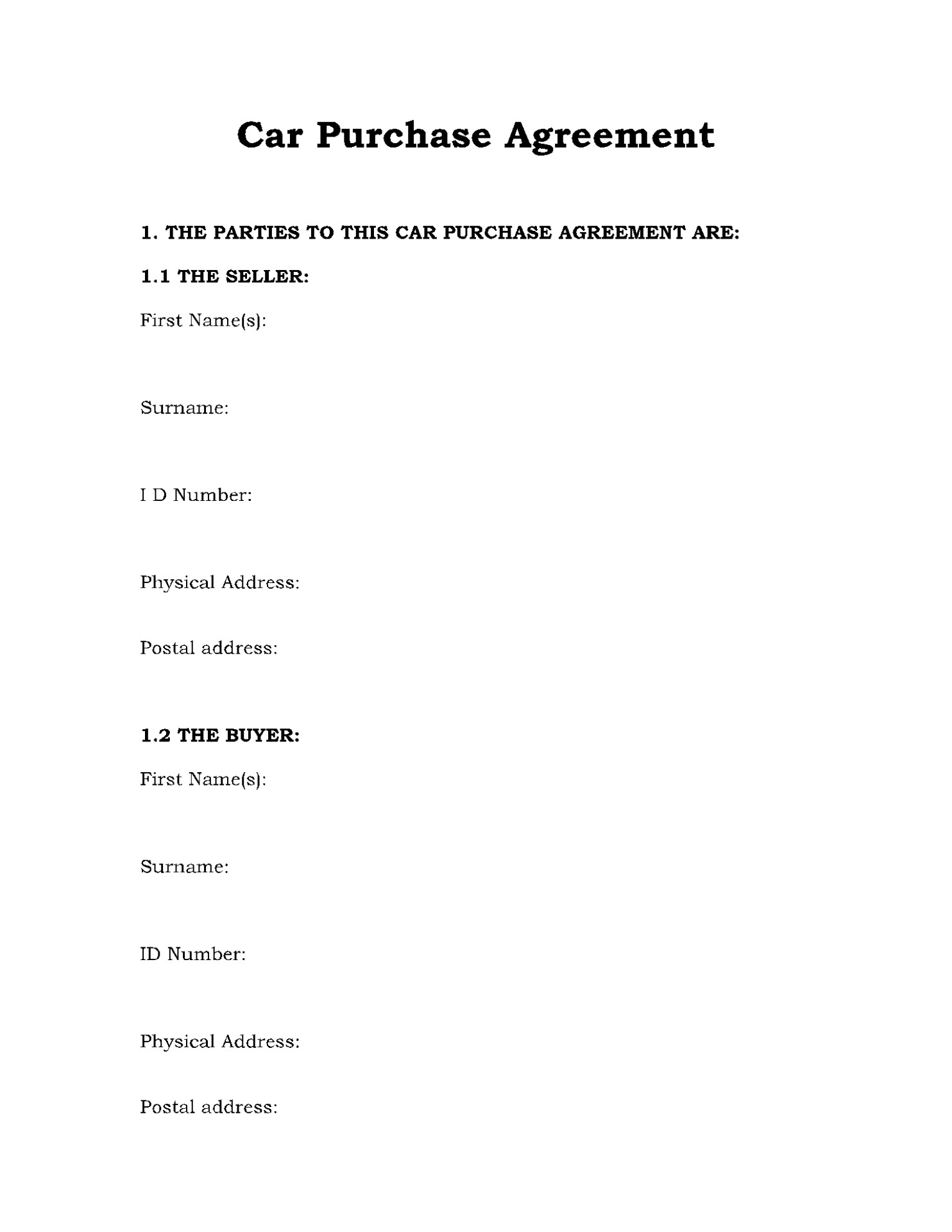 Printable Vehicle Buyers Order Template Excel Example