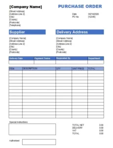 Custom Media Purchase Order Template Excel