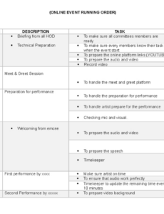 Custom Wedding Running Order Template Excel Example