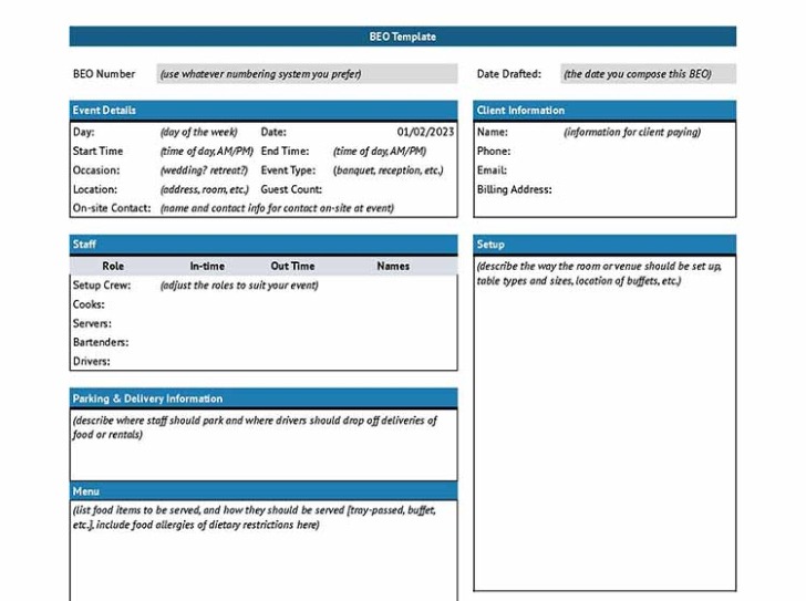 Editable Restaurant Event Order Template  Example