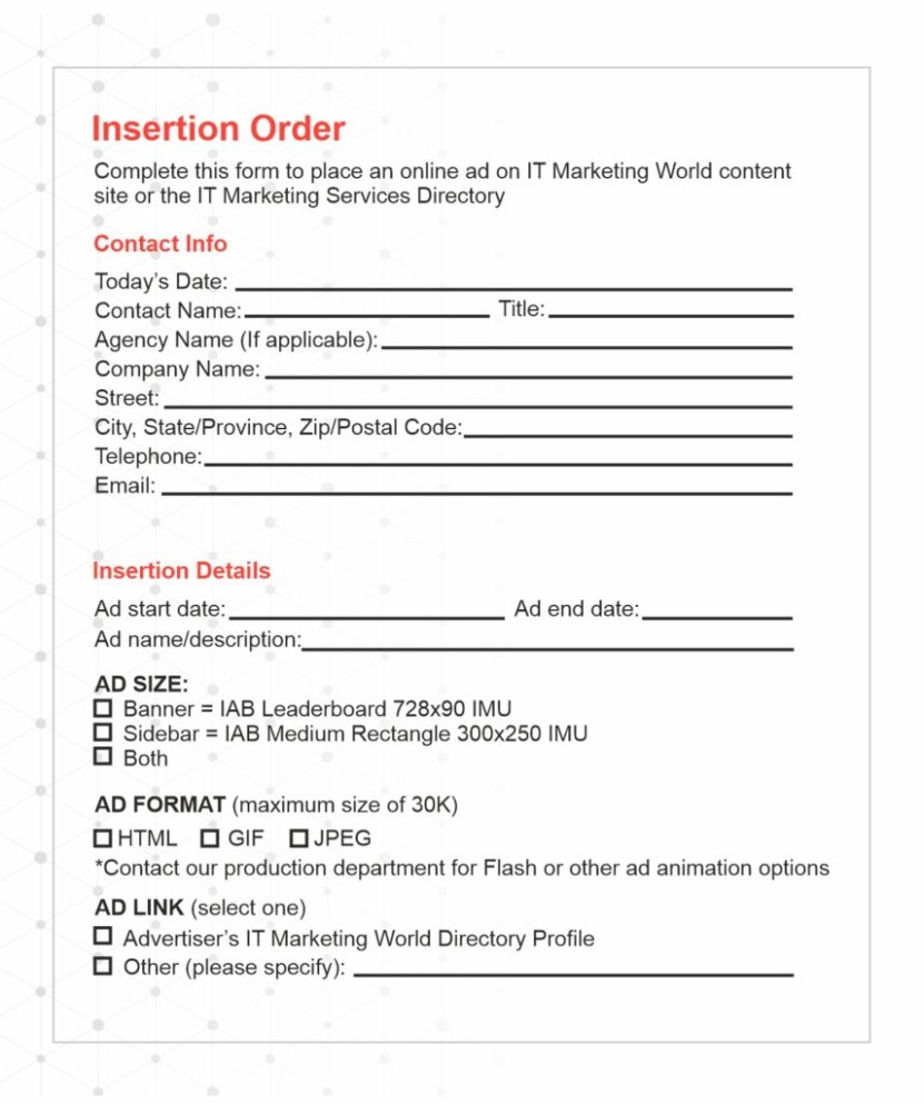 Free  Advertising Insertion Order Template Excel