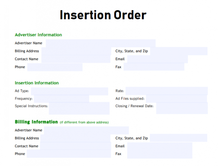 Free Custom Advertising Insertion Order Template Word Example