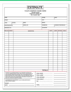 Free Custom Motorcycle Repair Order Template Word