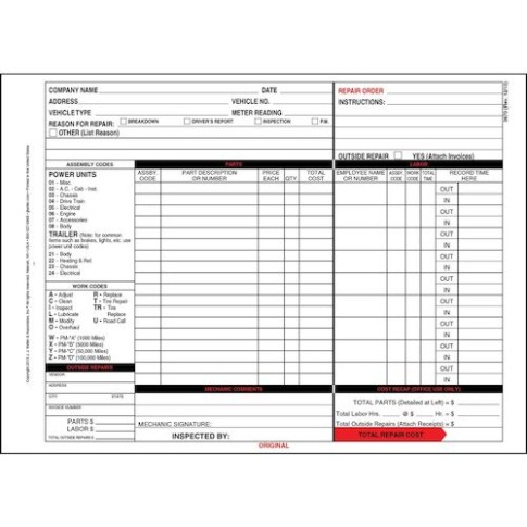 Free Editable Hand Written Repair Order Template Pdf