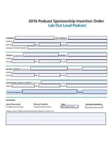 Free Editable Media Insertion Order Template Excel Sample