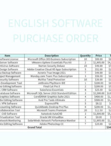 Free Printable Software Purchase Order Template Excel Example