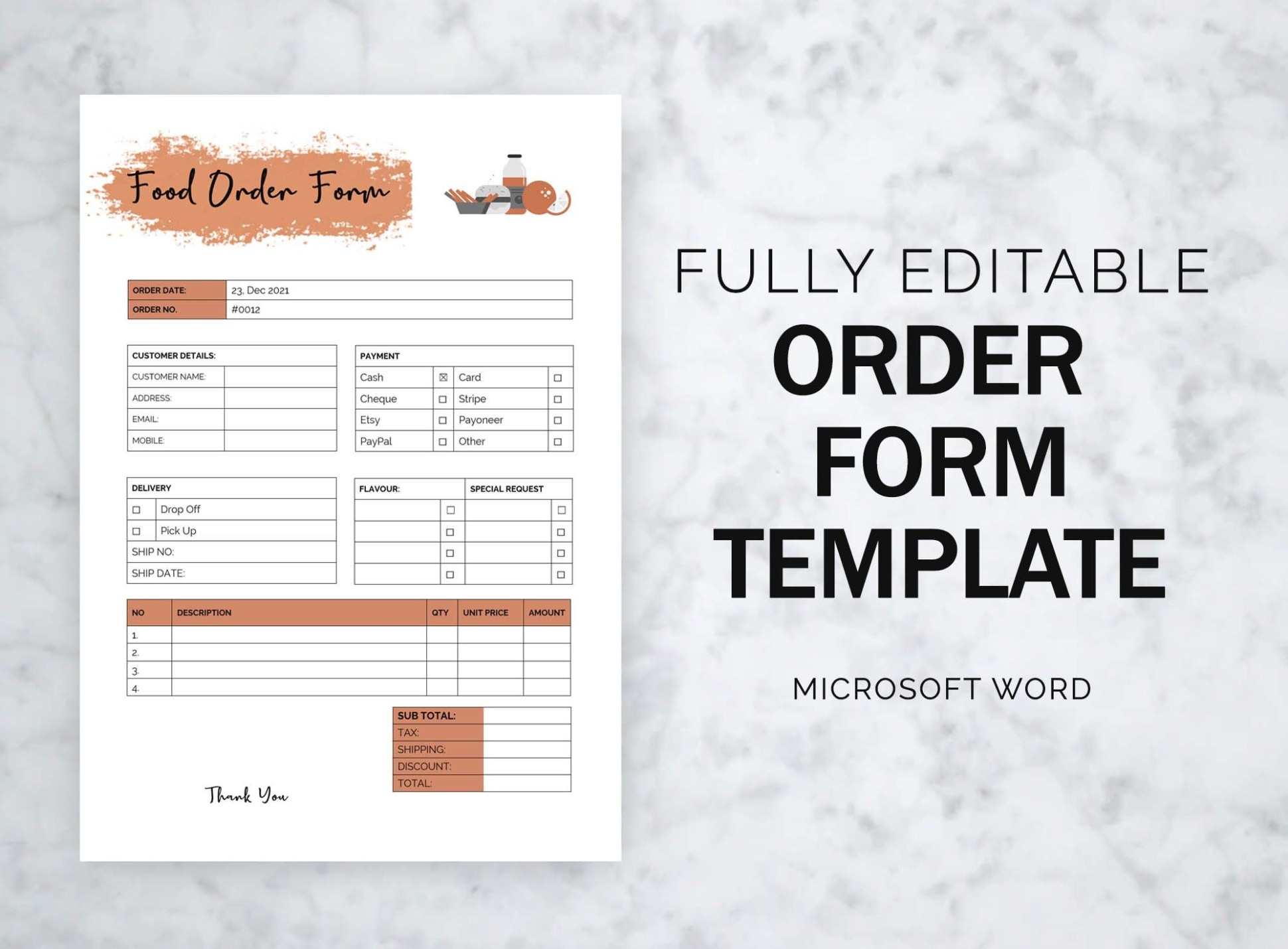 Free  Restaurant Event Order Template Word Sample