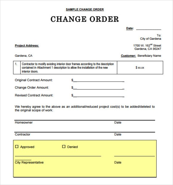 Free  Software Change Order Template  Example