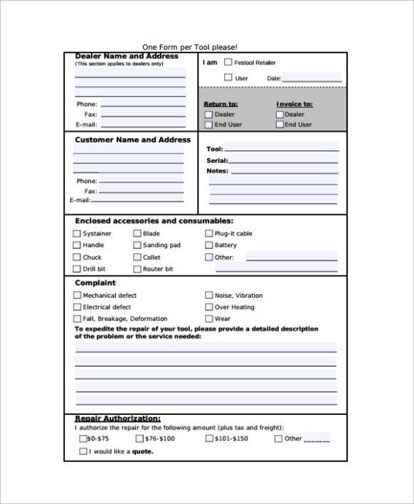 Hand Written Repair Order Template Word Hand Written Repair Order Template Word