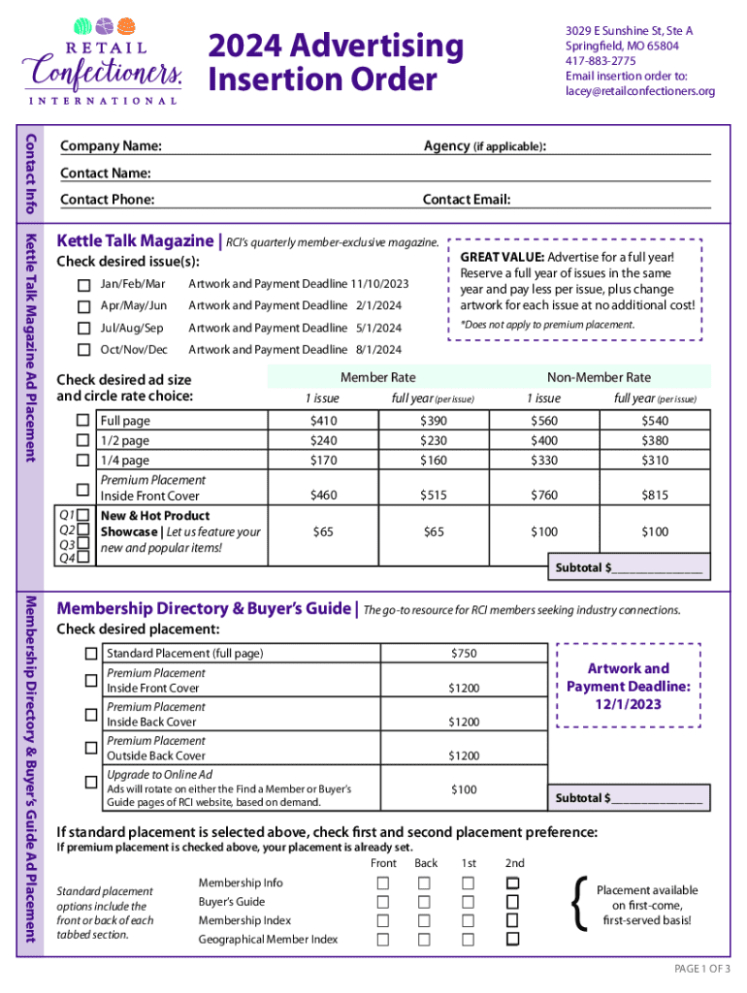 Media Insertion Order Template Excel Example