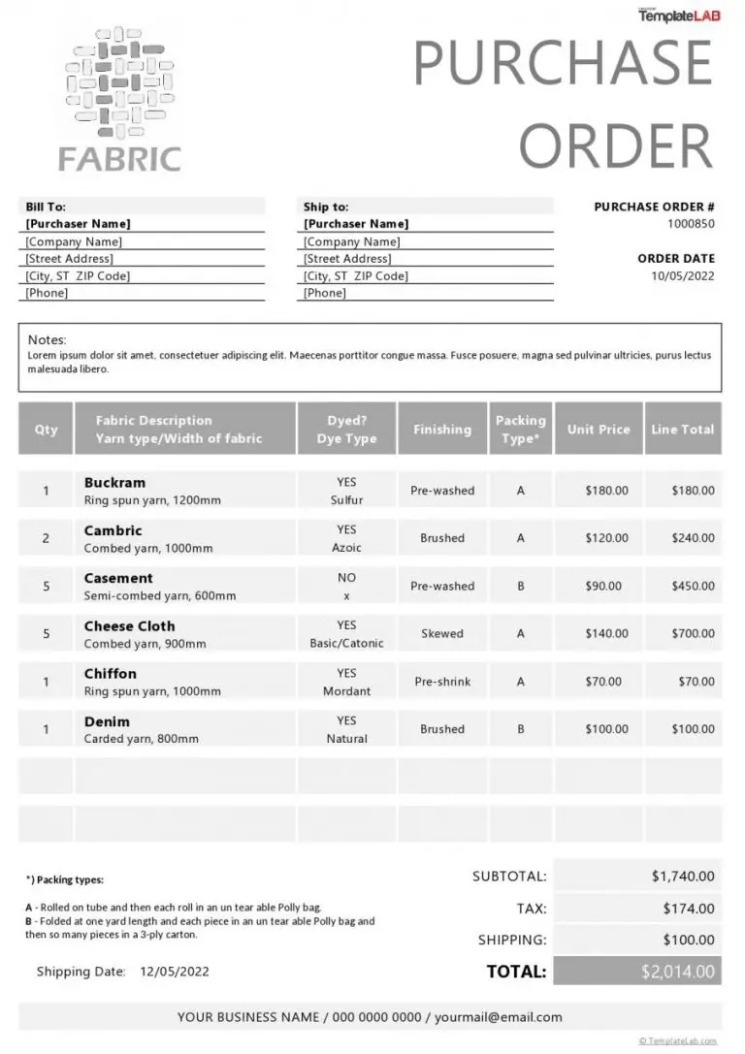 Media Purchase Order Template Doc Sample