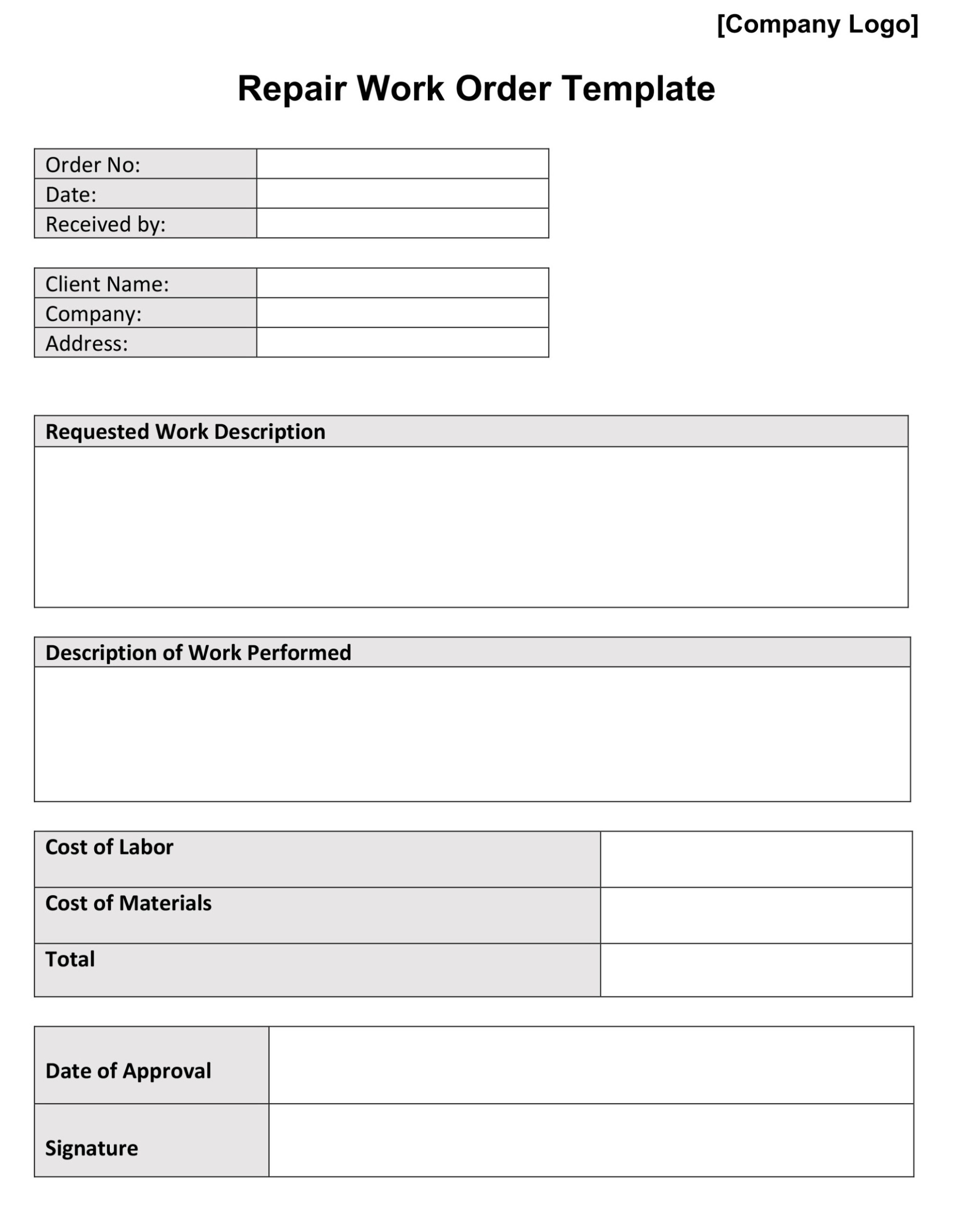 Printable Motorcycle Repair Order Template Doc Sample
